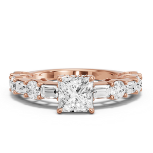 Image for Princess Dual Halo Ring with Alternating Baguette band