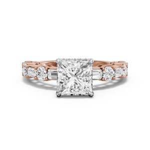 Image for Princess Dual Halo Ring with Alternating Baguette band