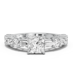 Image for Princess Dual Halo Ring with Alternating Baguette band