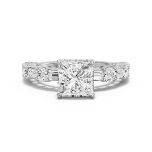 Image for Princess Dual Halo Ring with Alternating Baguette band in 18K Two Tone Rose Gold