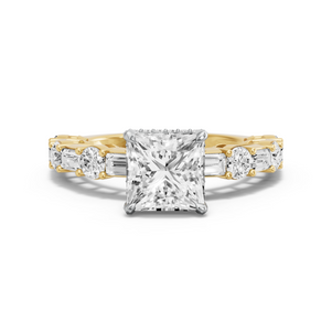 Image for Princess Dual Halo Ring with Alternating Baguette band