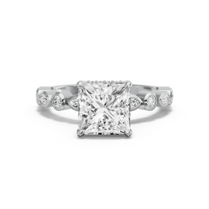 Image for Princess Dual Halo Ring with Alternating Marquise band in 18K Two Tone Rose Gold