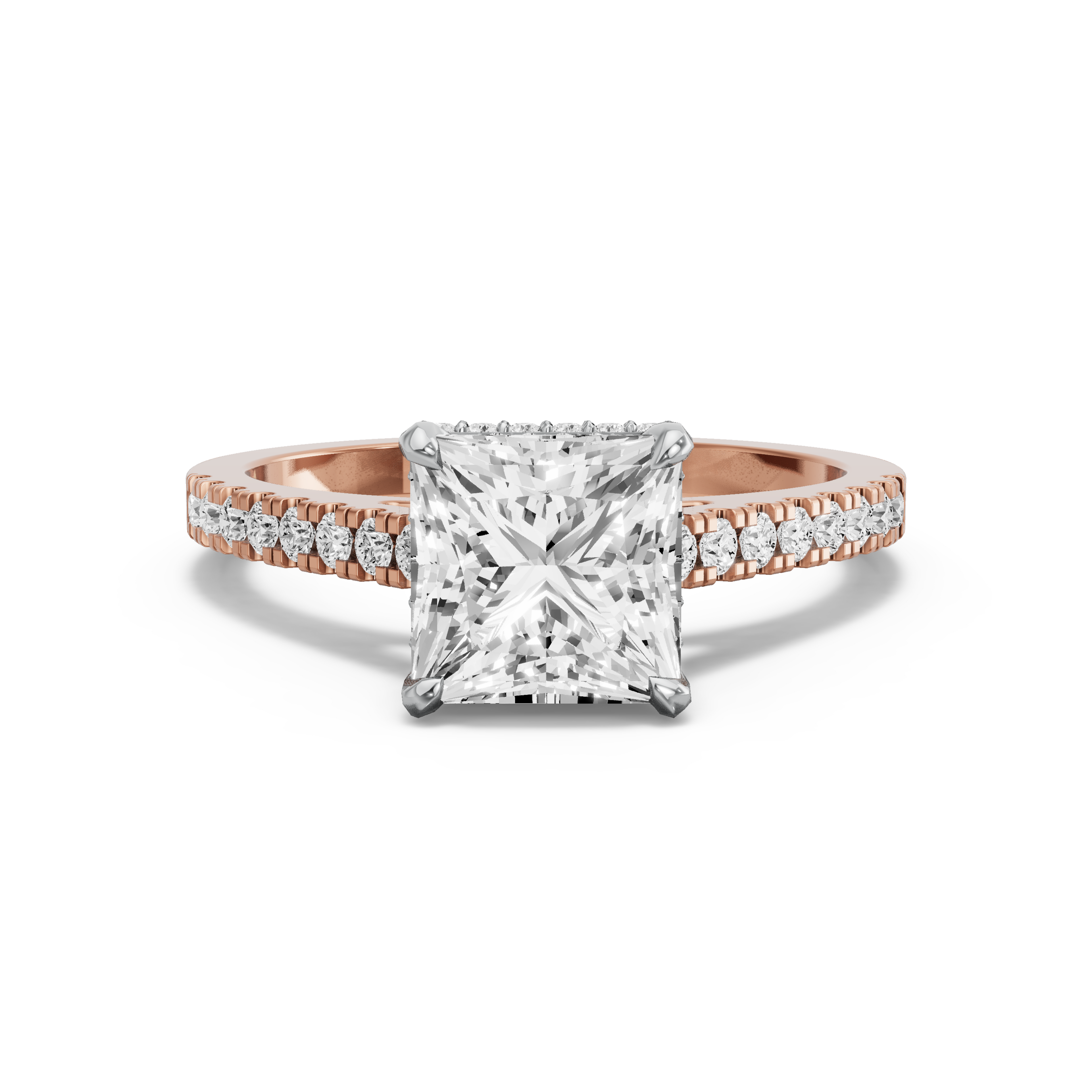 Image for Princess Dual Halo Ring with Cathedral Pave band in 10K Two Tone Yellow Gold