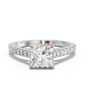 Image for Princess Dual Halo Ring with Cathedral Pave band