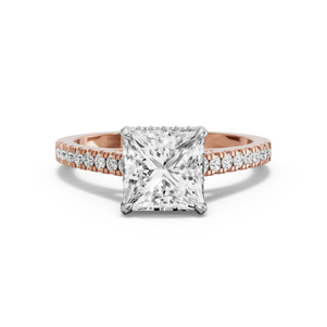 Image for Princess Dual Halo Ring with Cathedral Pave band