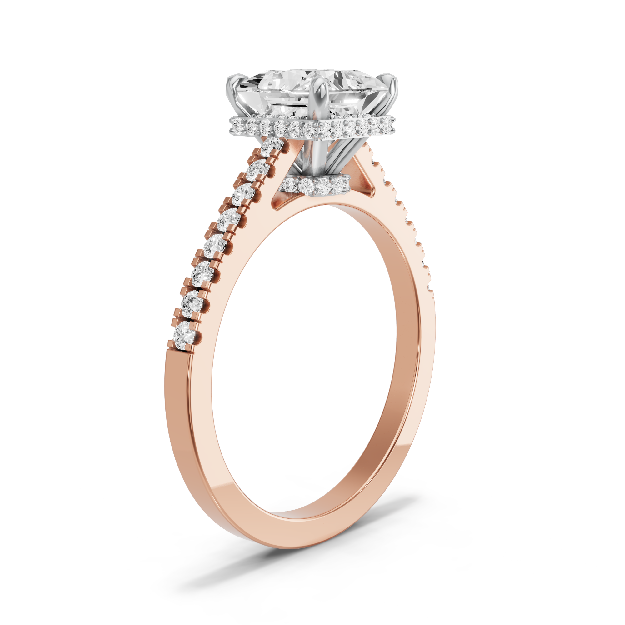 Image for Princess Dual Halo Ring with Cathedral Pave band in 10K Two Tone Yellow Gold
