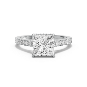 Image for Princess Dual Halo Ring with Cathedral Pave band in 14K Two Tone Rose Gold