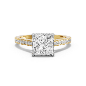 Image for Princess Dual Halo Ring with Cathedral Pave band