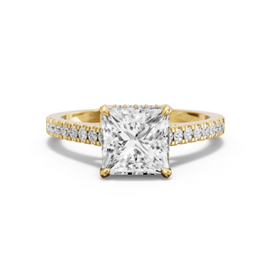 Image for Princess Dual Halo Ring with Cathedral Pave band in 18K White Gold