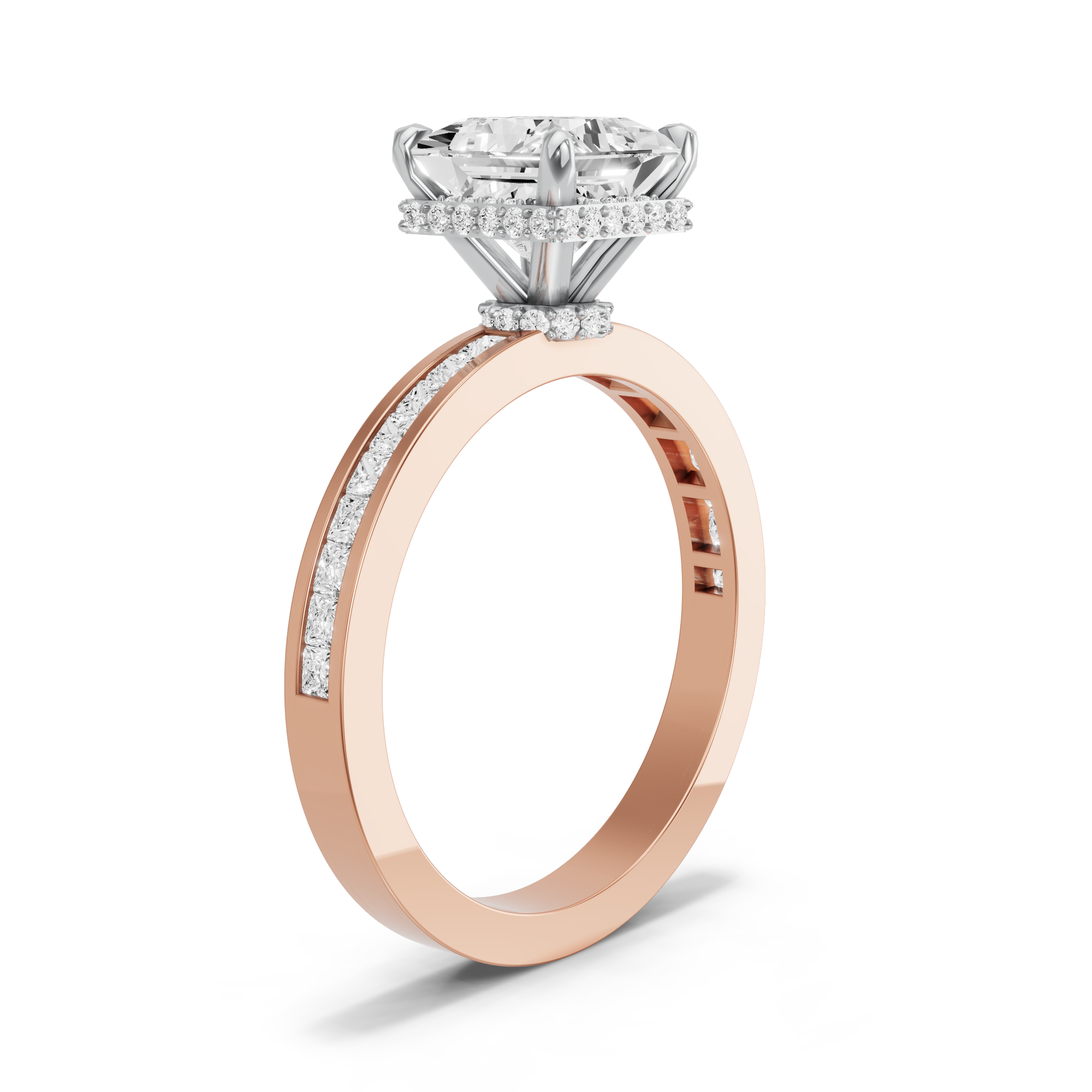 Image for Princess Dual Halo Ring with Channel band in 10K Two Tone Yellow Gold