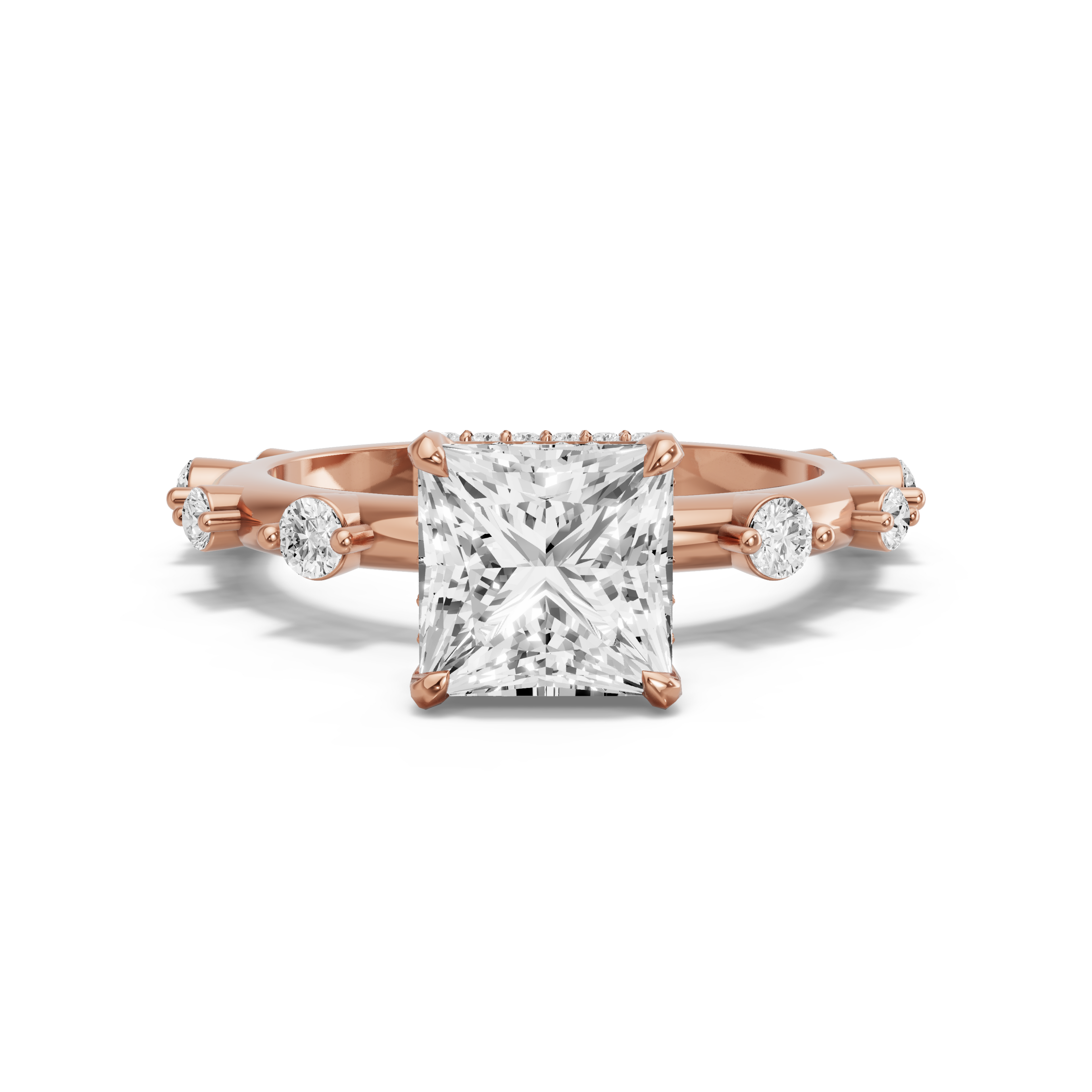 Image for Princess Dual Halo Ring with Floating Station band in 10K Yellow Gold