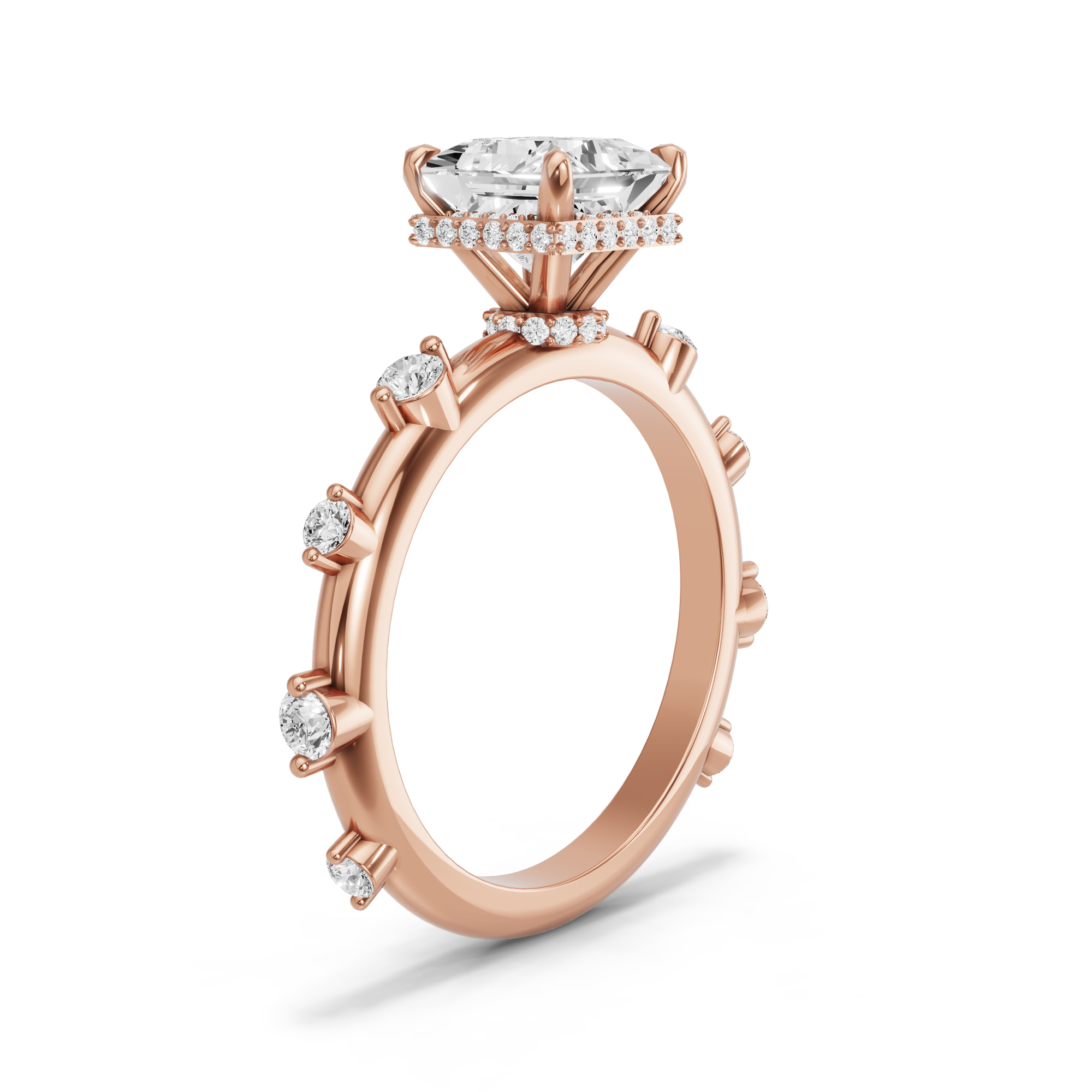 Image for Princess Dual Halo Ring with Floating Station band in 14K Yellow Gold