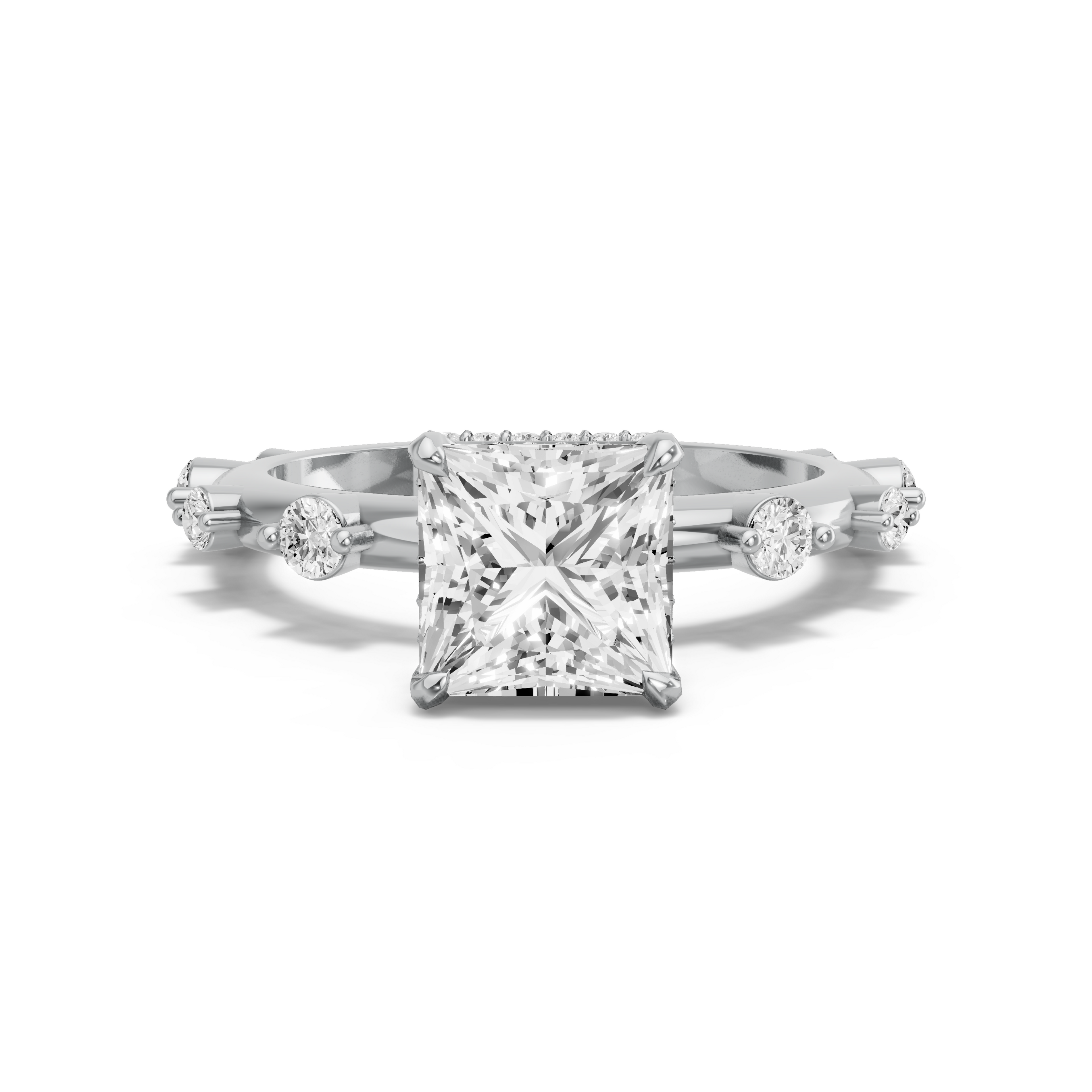 Image for Princess Dual Halo Ring with Floating Station band in 10K Two Tone Rose Gold