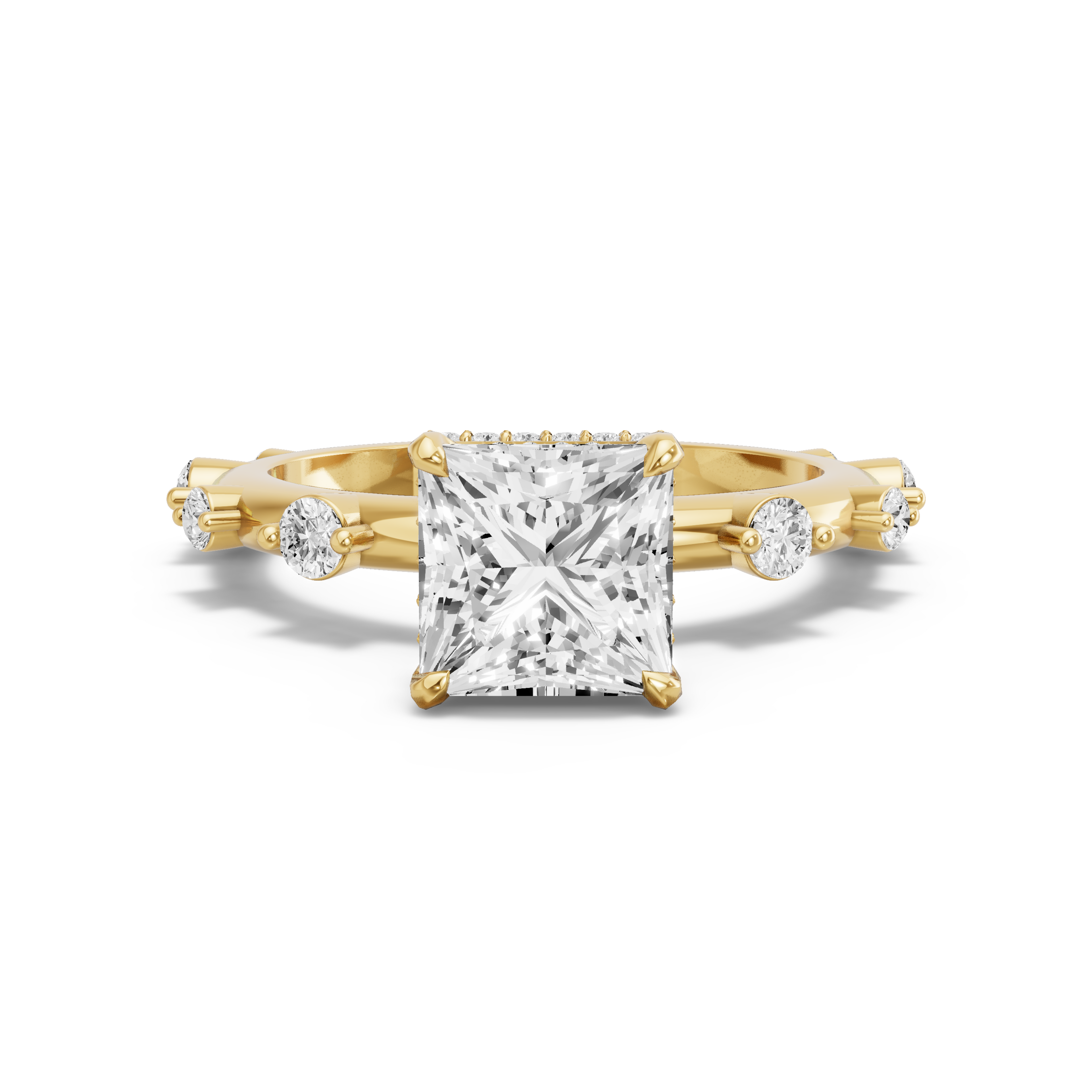 Image for Princess Dual Halo Ring with Floating Station band in 18K White Gold