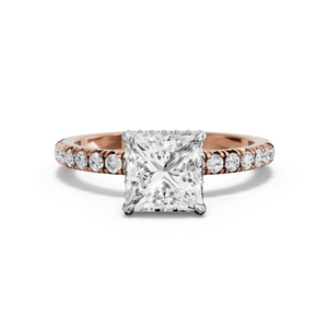 Image for Princess Dual Halo Ring with French Pave band