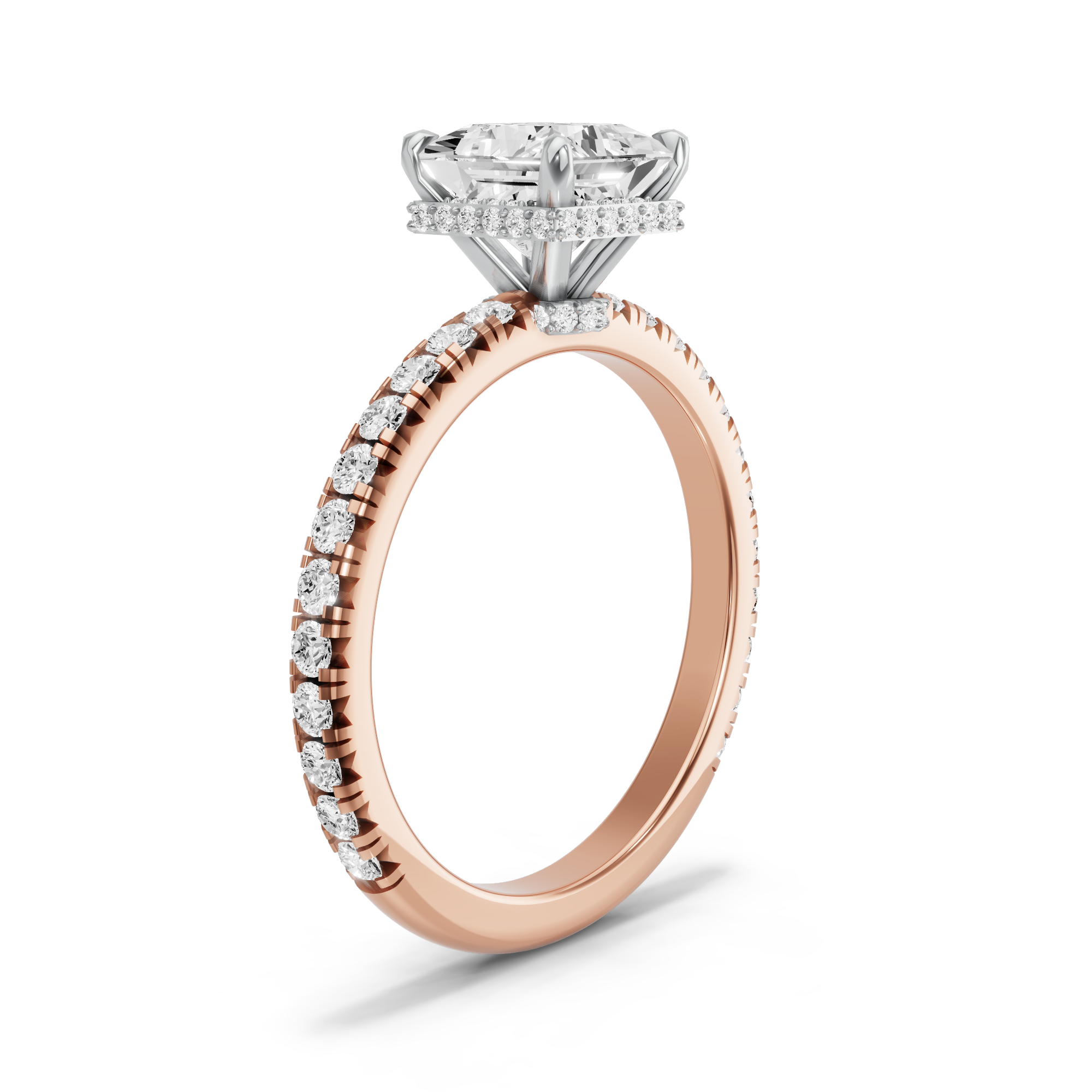 Image for Princess Dual Halo Ring with French Pave band in 14K Two Tone Yellow Gold