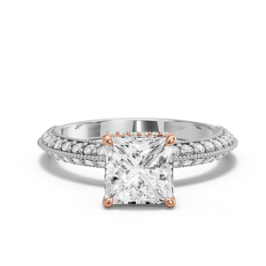 Image for Princess Dual Halo Ring with Knife Edge Pave band