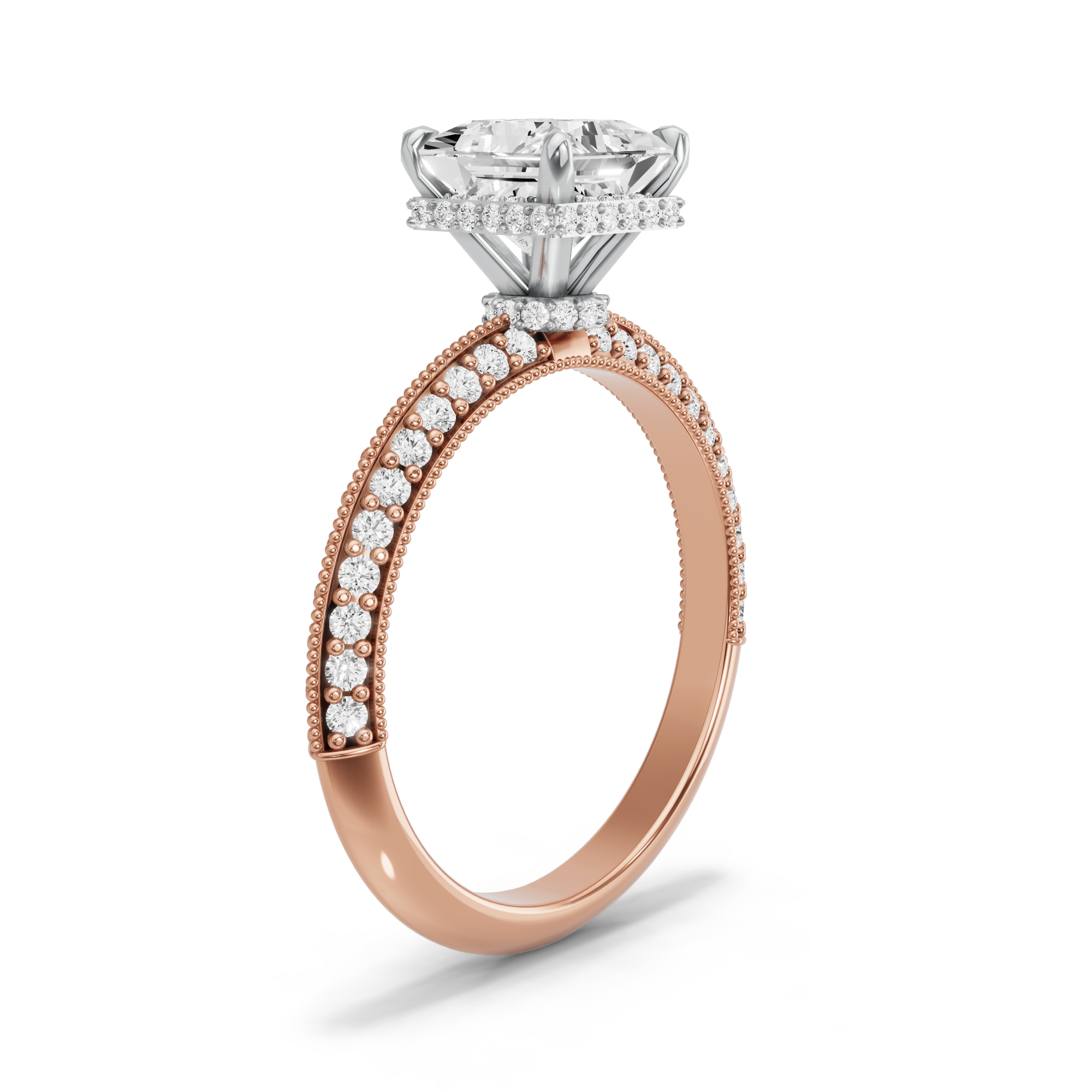 Image for Princess Dual Halo Ring with Knife Edge Pave band in 14K Two Tone Yellow Gold