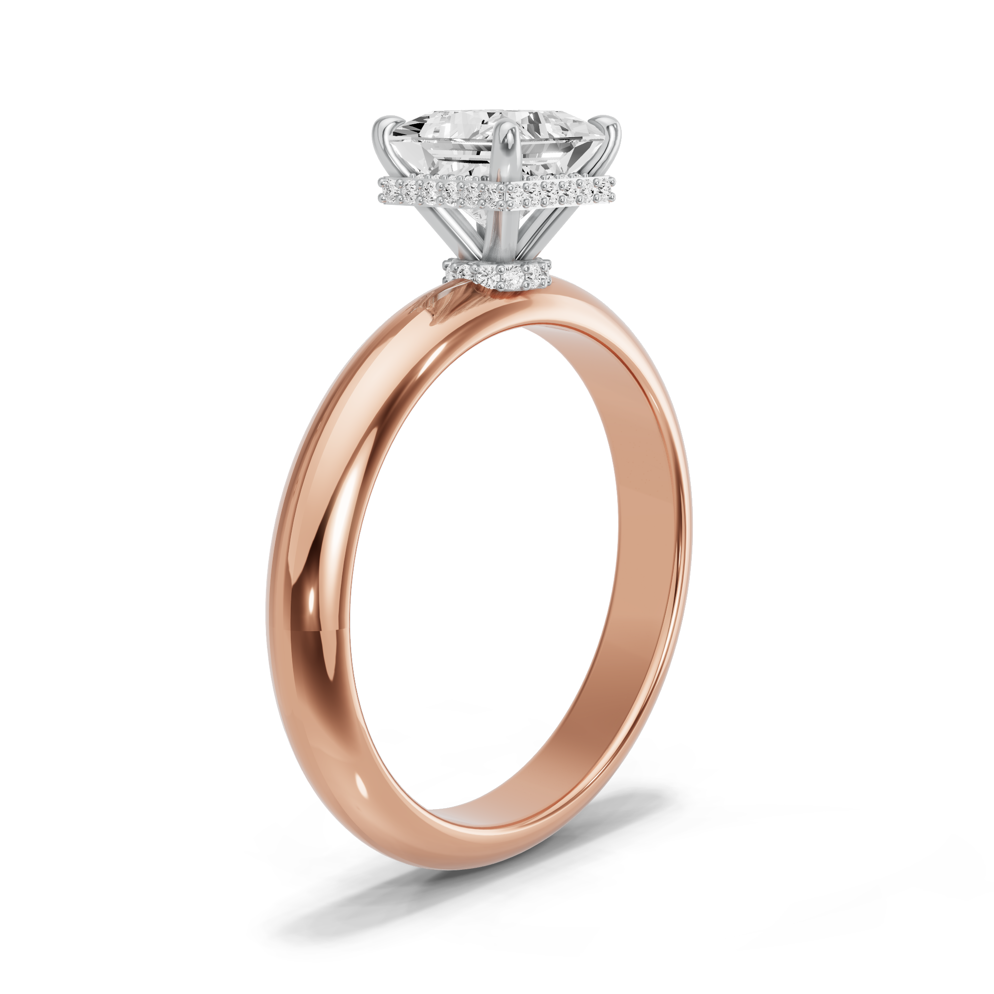 Image for Princess Dual Halo Ring with Knife Edge Solitaire band in 14K Two Tone Yellow Gold