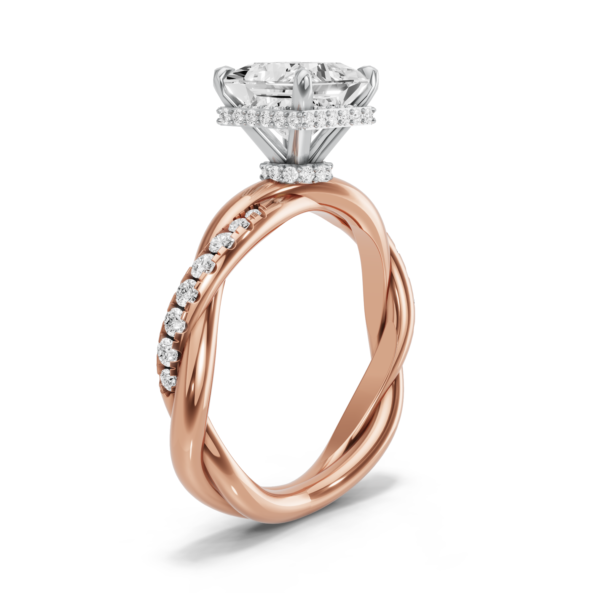 Image for Princess Dual Halo Ring with Rope Pave band in 14K Two Tone Yellow Gold