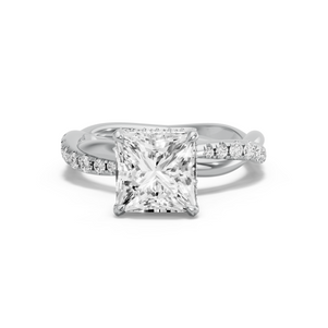 Image for Princess Dual Halo Ring with Rope Pave band in 14K Two Tone Rose Gold