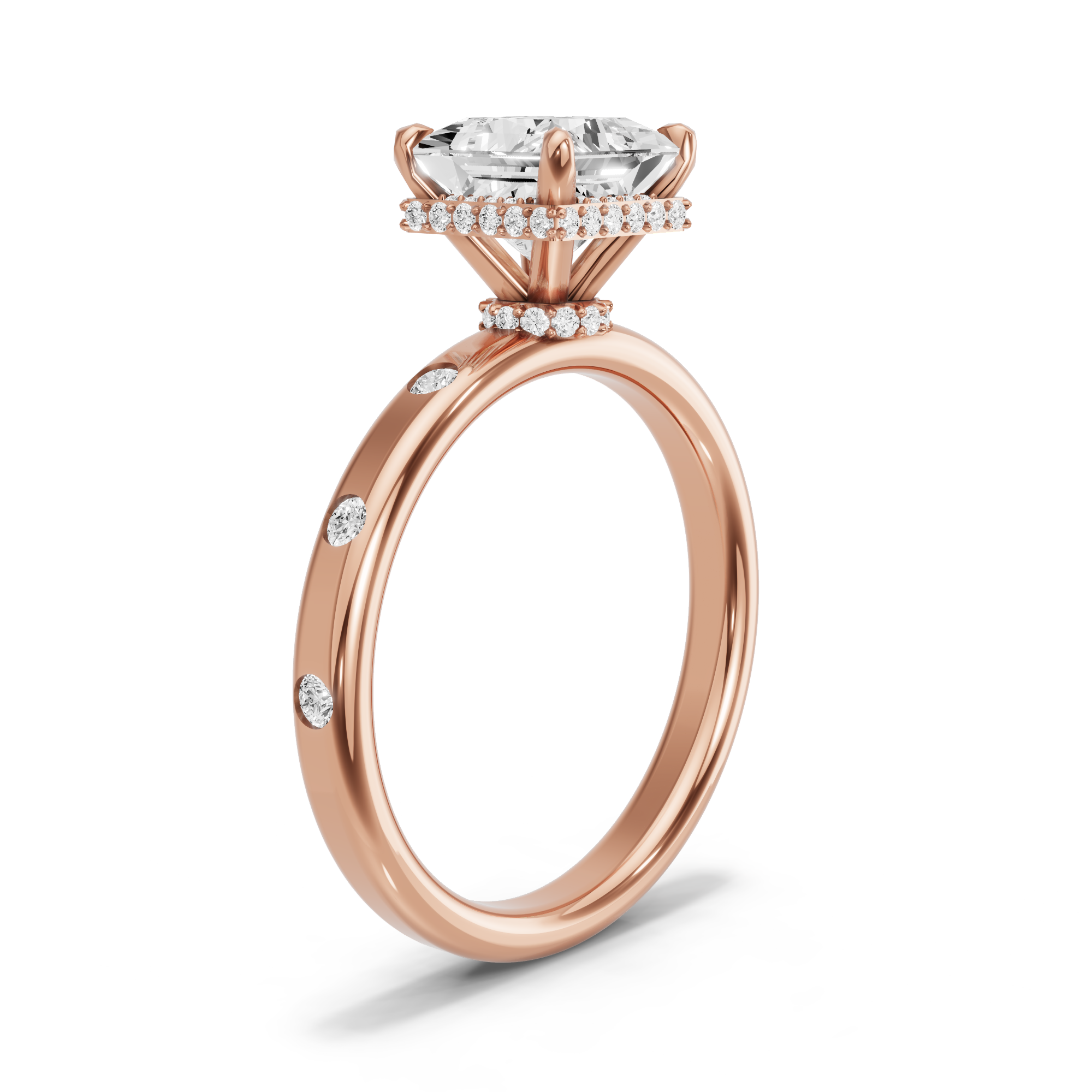 Image for Princess Dual Halo Ring with Sleek Accent band in 10K Yellow Gold