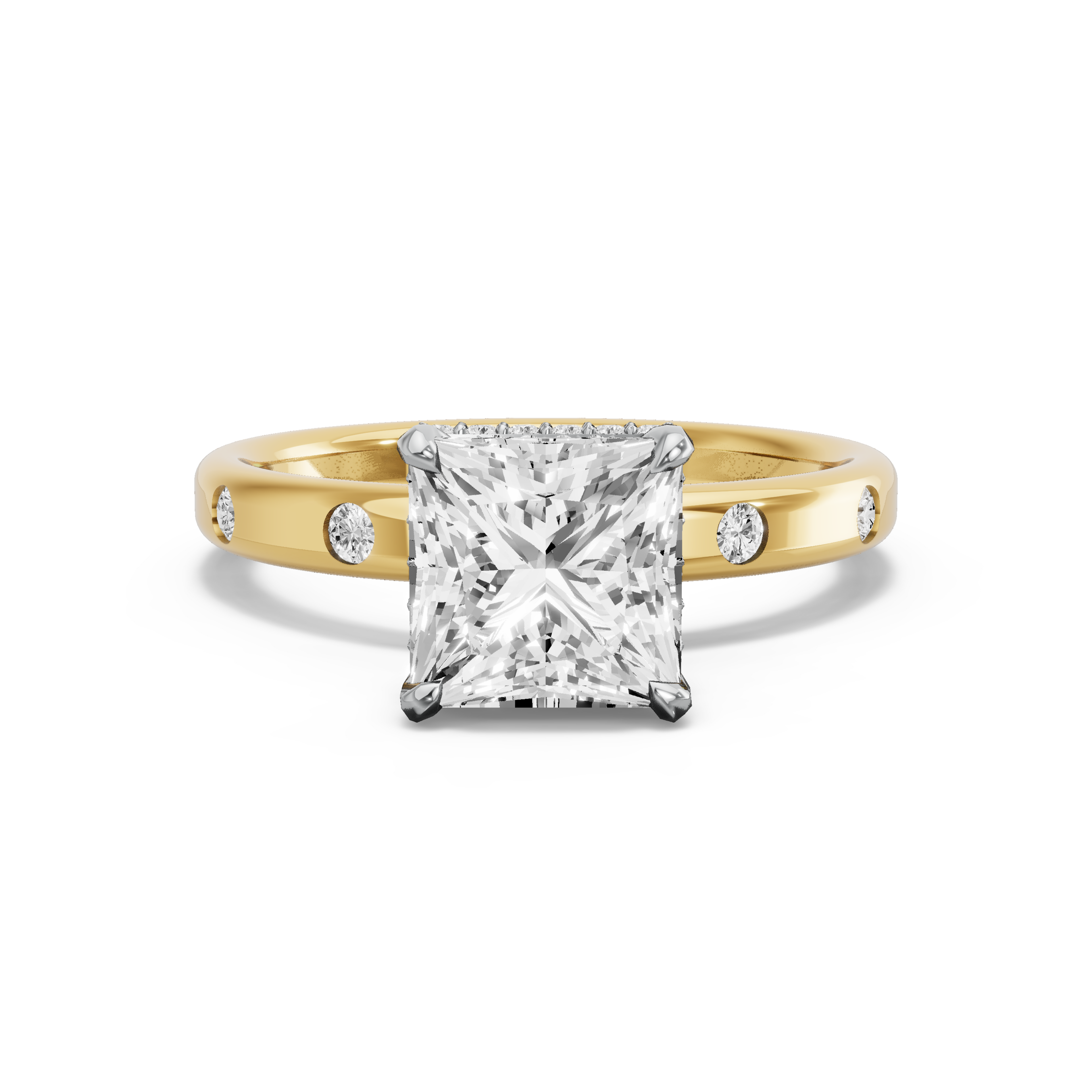 Image for Princess Dual Halo Ring with Sleek Accent band in 18K Rose Gold