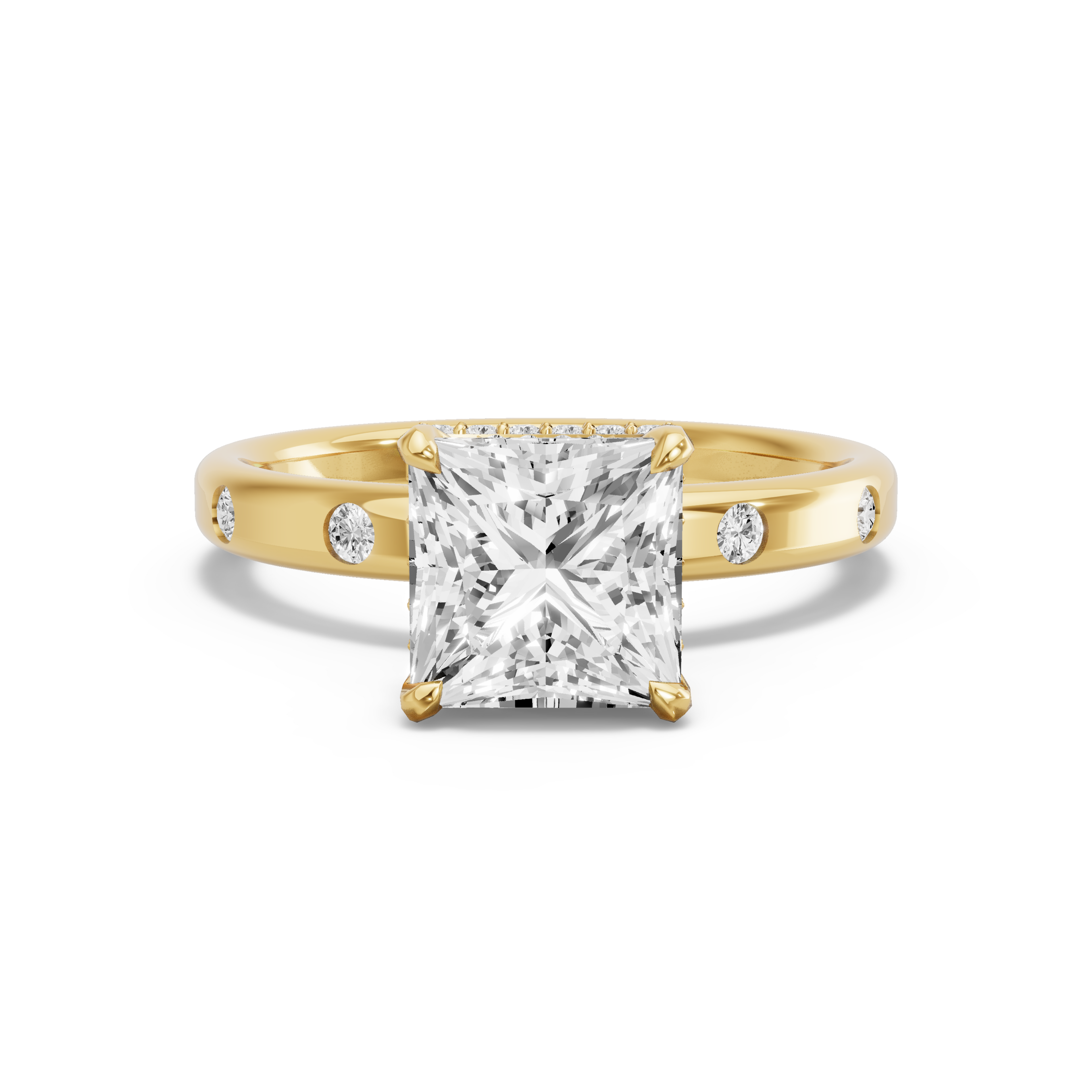 Image for Princess Dual Halo Ring with Sleek Accent band in 18K White Gold