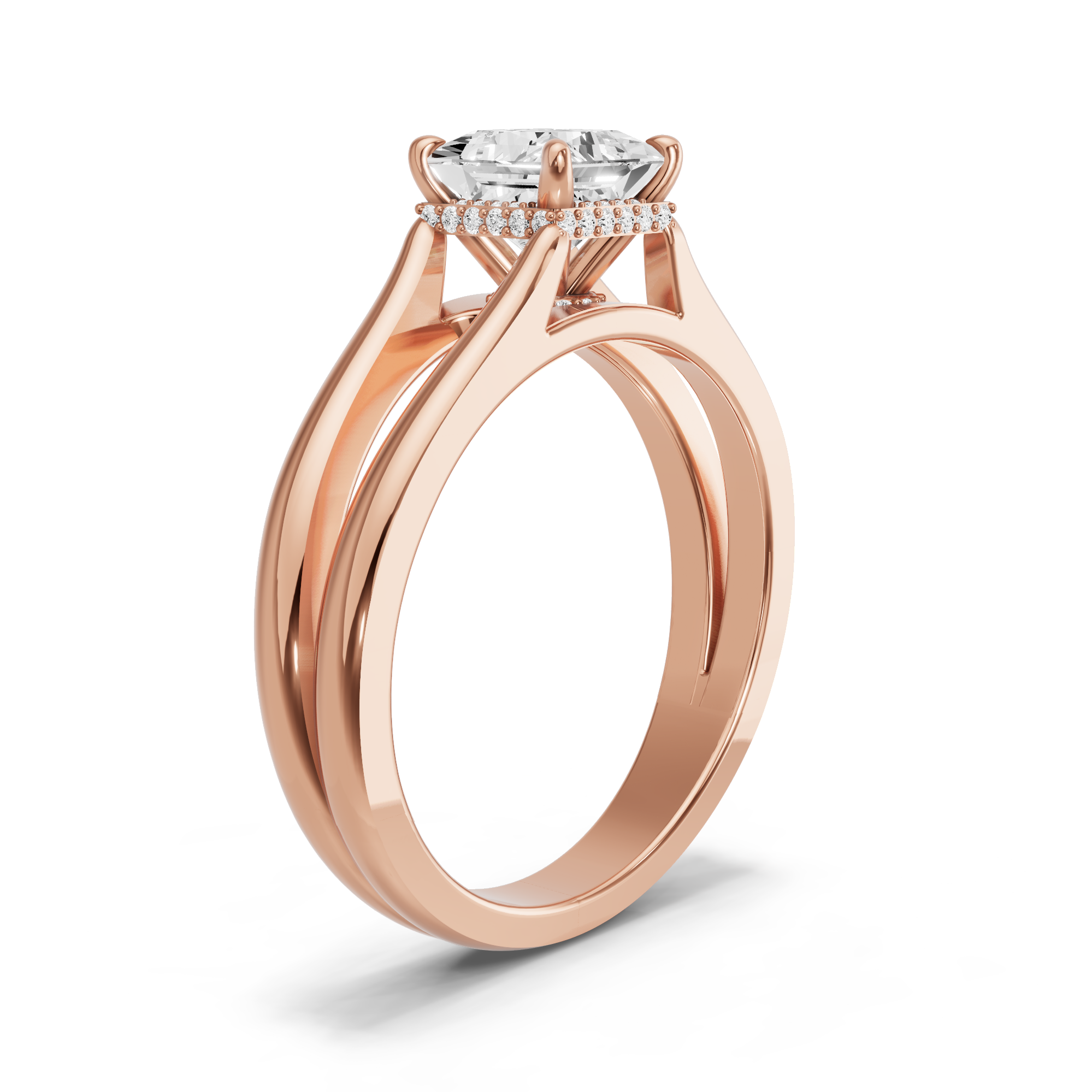 Image for Princess Dual Halo Ring with Split Ring Solitaire band in 14K Yellow Gold