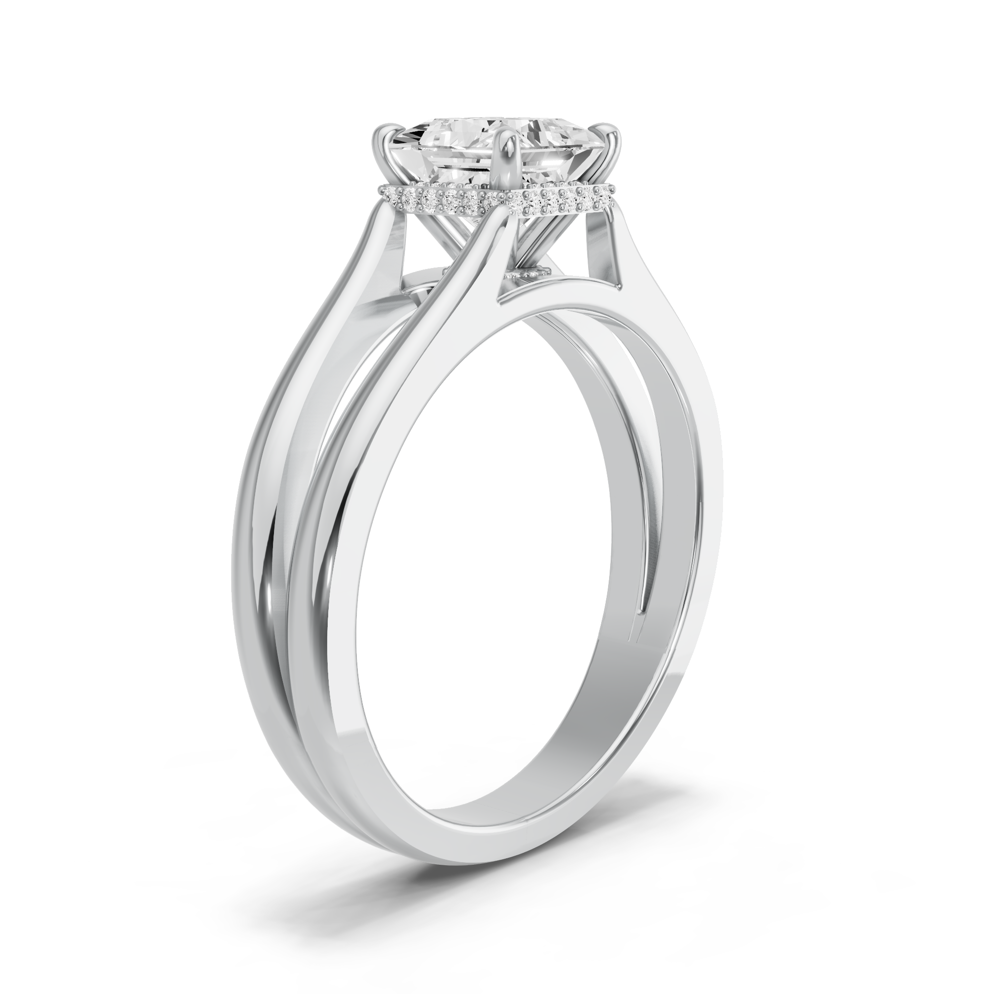 Image for Princess Dual Halo Ring with Split Ring Solitaire band in 18K Two Tone Rose Gold