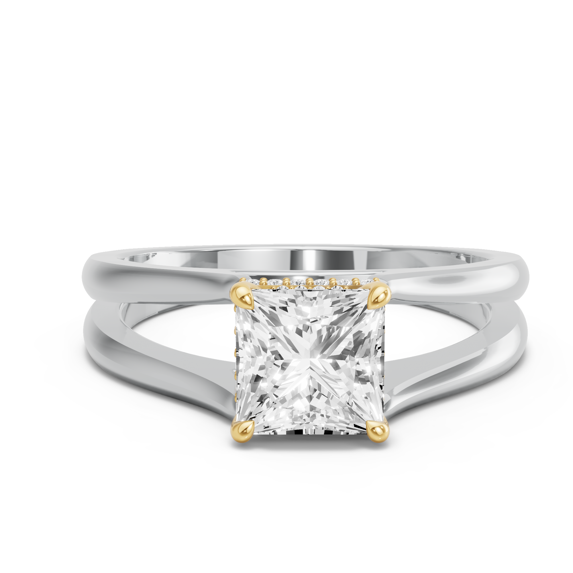 Image for Princess Dual Halo Ring with Split Ring Solitaire band in 18K Rose Gold