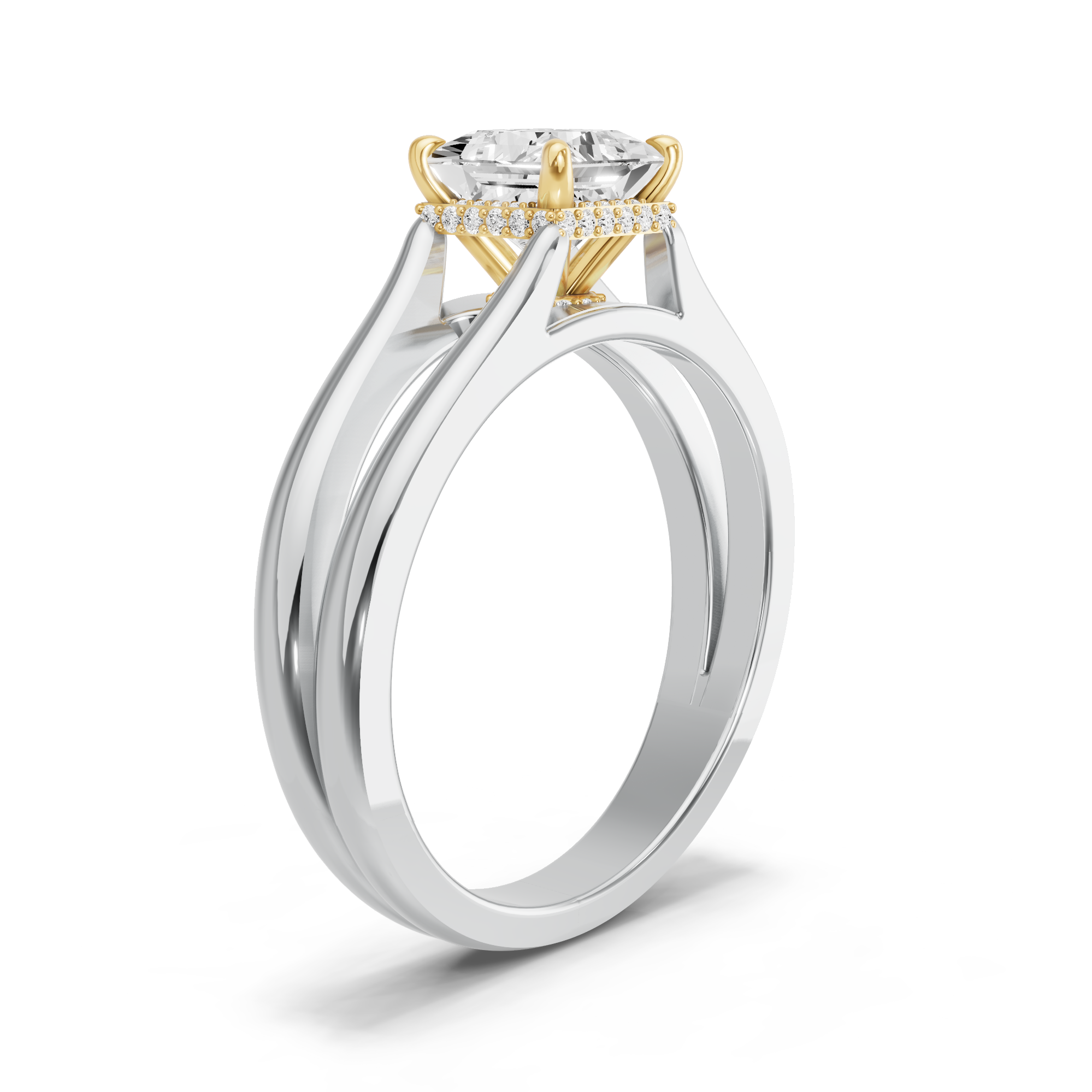 Image for Princess Dual Halo Ring with Split Ring Solitaire band in 14K Rose Gold