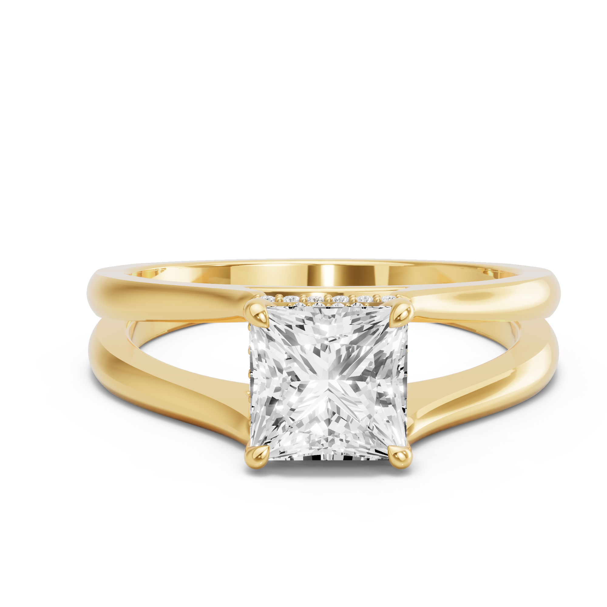 Image for Princess Dual Halo Ring with Split Ring Solitaire band in 14K White Gold