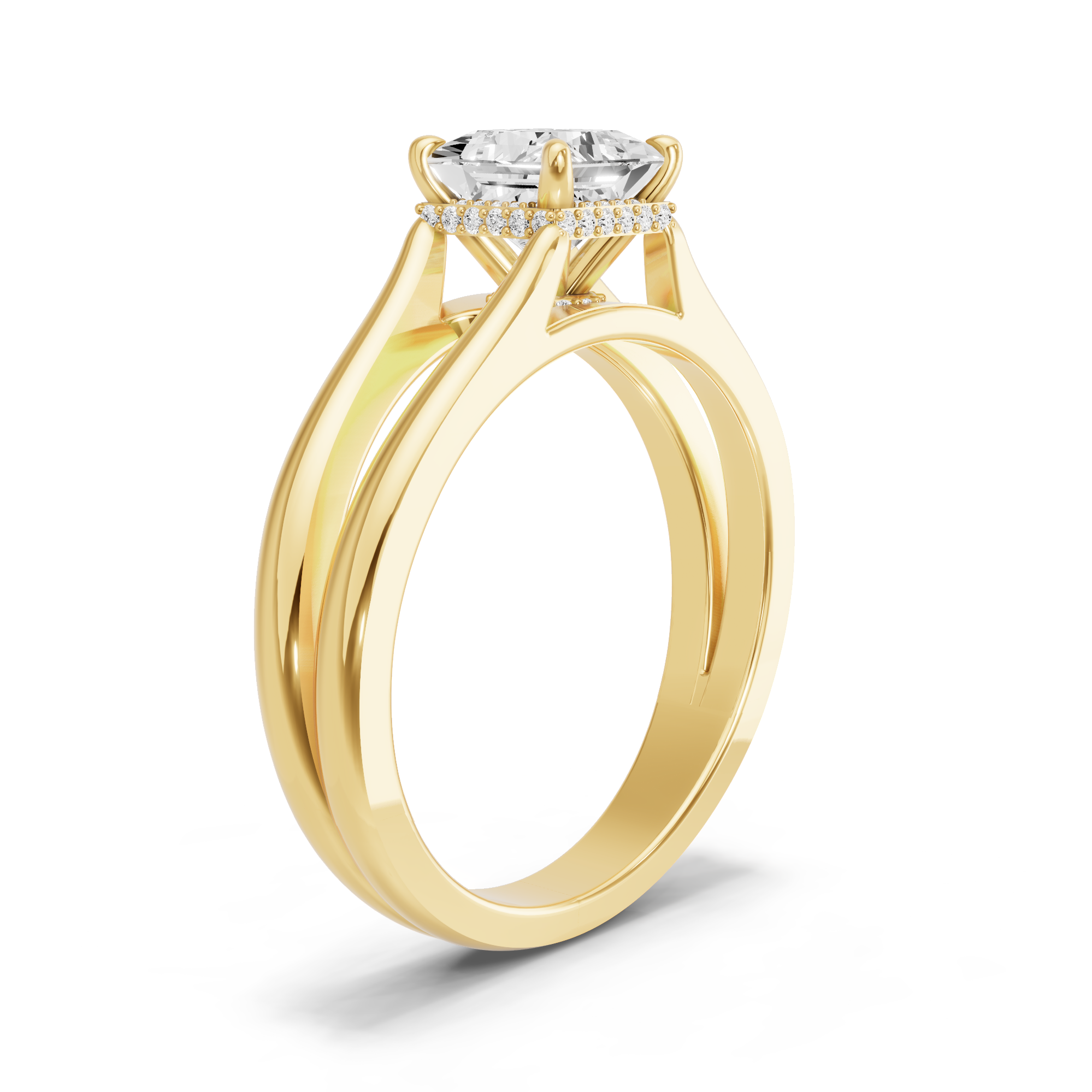 Image for Princess Dual Halo Ring with Split Ring Solitaire band in 10K White Gold