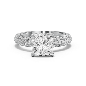 Image for Princess Dual Halo Ring with Triple Row Pave band in 18K Two Tone Rose Gold