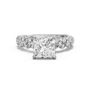 Image for Princess Dual Halo Ring with Twist Pave band in 18K Two Tone Rose Gold