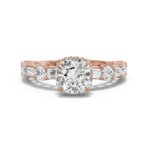 Image for Cushion Dual Halo Ring with Alternating Baguette band