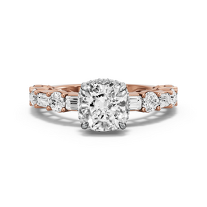 Image for Square Cushion Dual Halo Ring with Alternating Baguette band