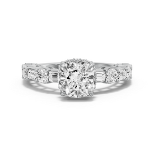 Image for Cushion Dual Halo Ring with Alternating Baguette band
