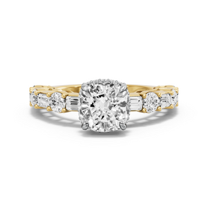 Image for Cushion Dual Halo Ring with Alternating Baguette band