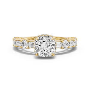 Image for Cushion Dual Halo Ring with Alternating Baguette band