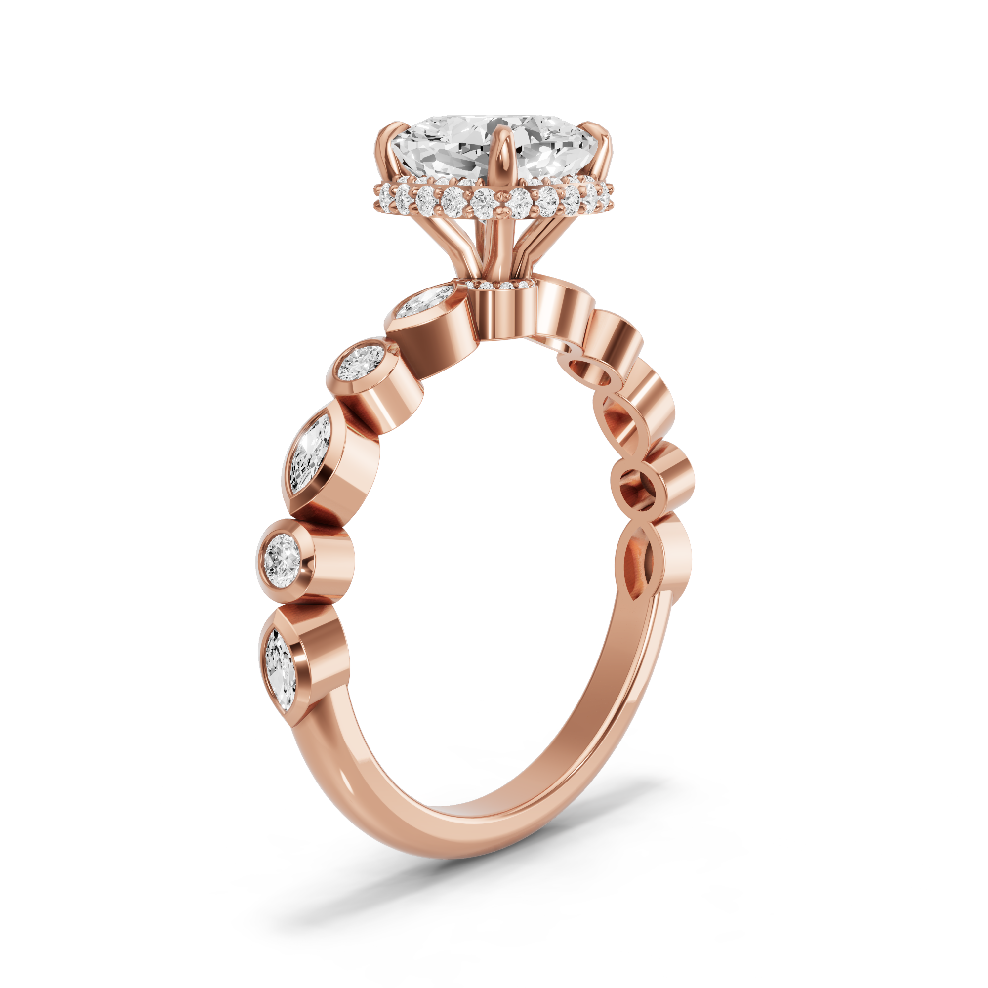 Image for Square Cushion Dual Halo Ring with Alternating Marquise band