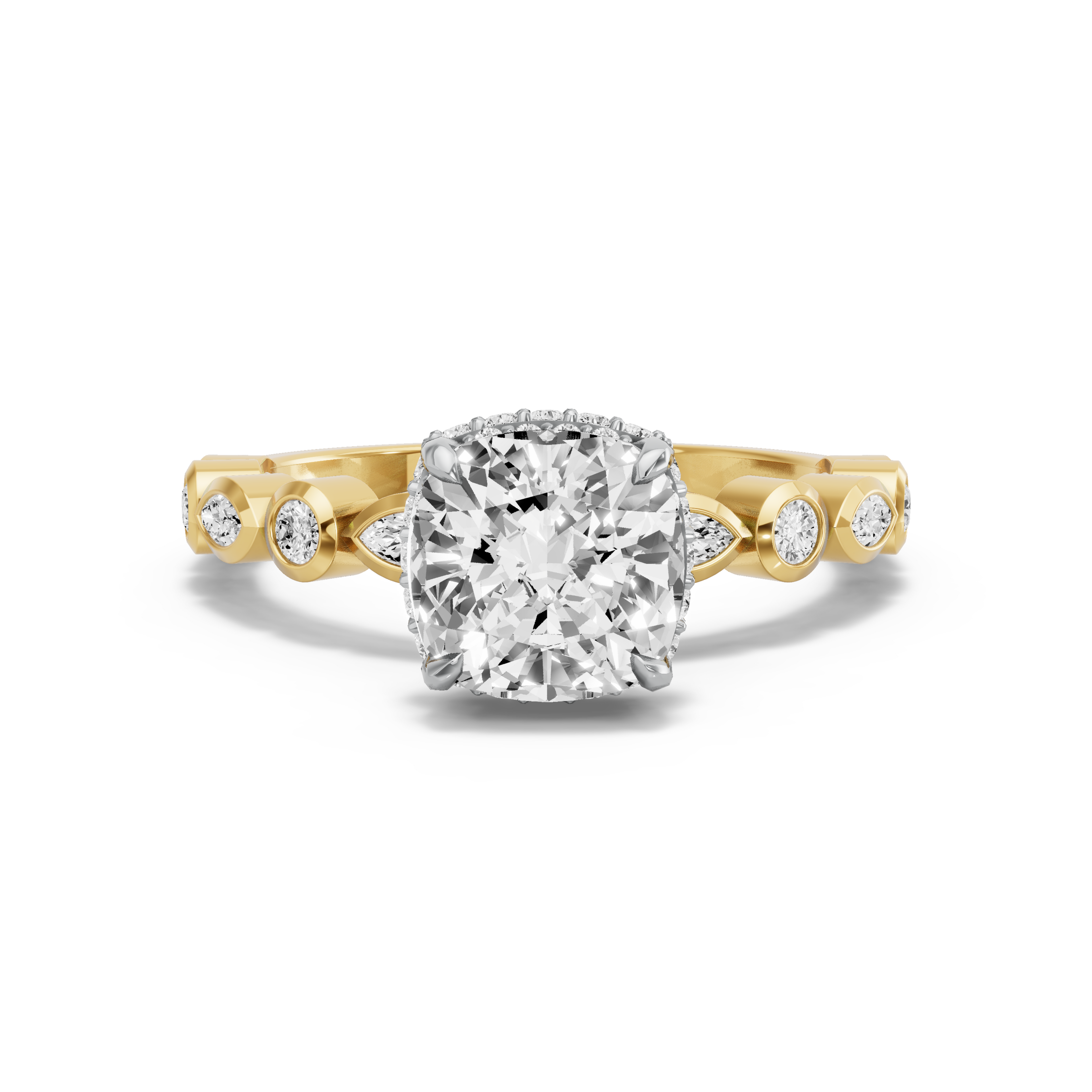 Image for Square Cushion Dual Halo Ring with Alternating Marquise band