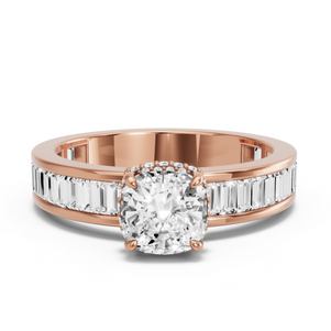 Image for Square Cushion Dual Halo Ring with Baguette Channel band