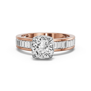 Image for Square Cushion Dual Halo Ring with Baguette Channel band