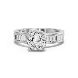Image for Cushion Dual Halo Ring with Baguette Channel band
