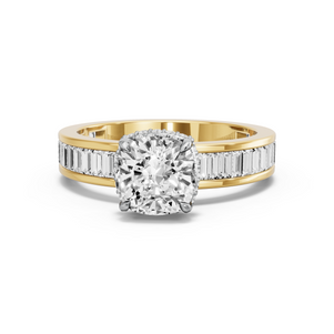Image for Cushion Dual Halo Ring with Baguette Channel band