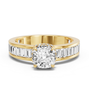 Image for Square Cushion Dual Halo Ring with Baguette Channel band