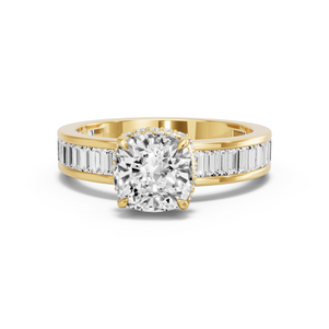 Image for Cushion Dual Halo Ring with Baguette Channel band