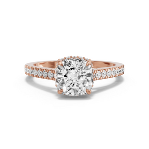 Image for Square Cushion Dual Halo Ring with Cathedral Pave band
